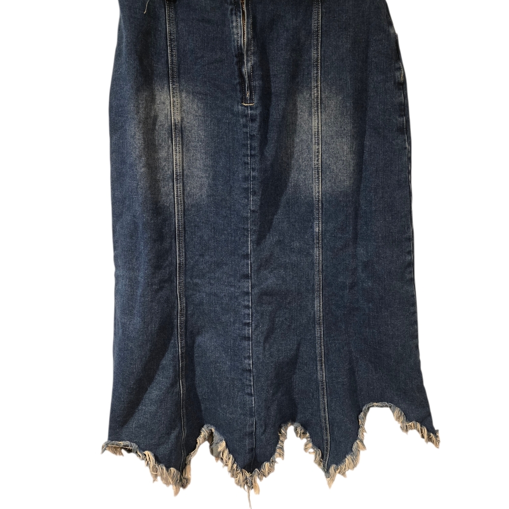 ROMWE Denim Star Western Cowgirl Midi Skirt Sz L - Picture 3 of 6